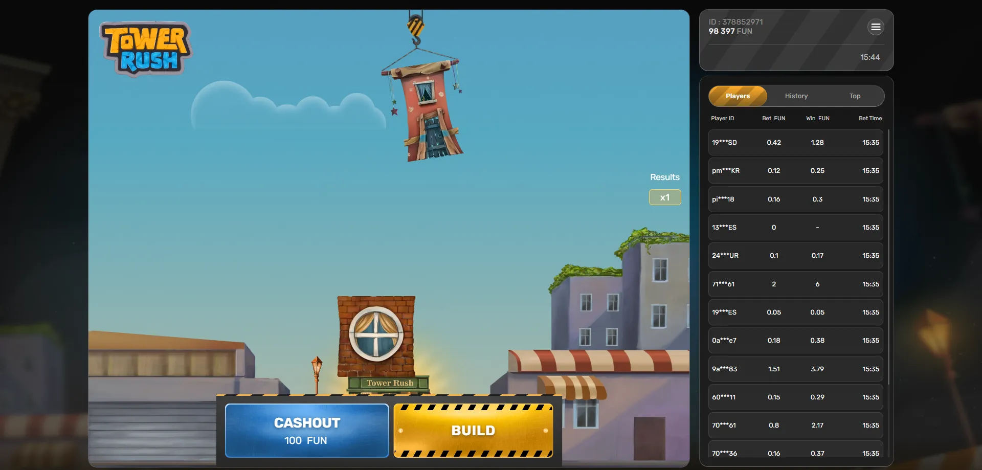 لعبة tower rush 1xbet من Galaxsys — ابنِ البرج وضاعف أرباحك